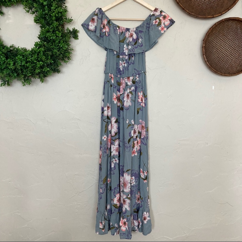 Band of Gypsies Blue Floral Maxi Peasant Dress XS